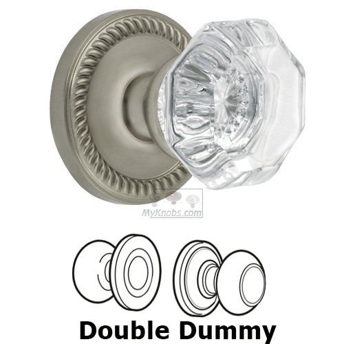 Double Dummy Knob - Newport Rosette with Chambord Crystal Door Knob in Satin Nickel