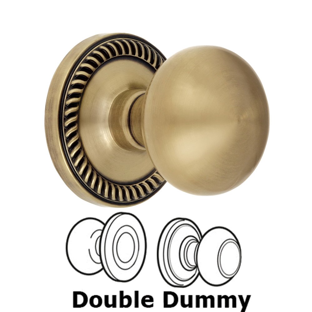 Double Dummy Knob - Newport Rosette with Fifth Avenue Door Knob in Vintage Brass