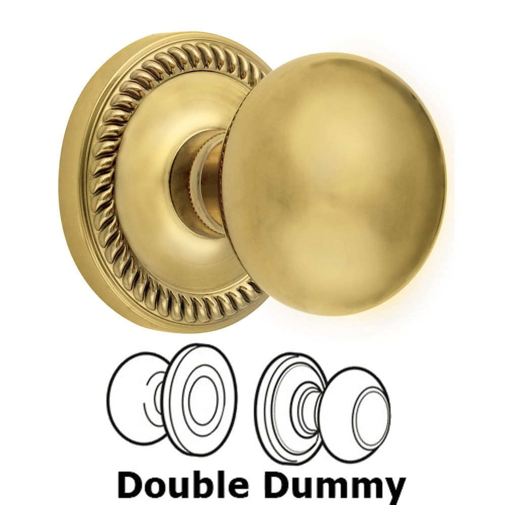 Double Dummy Knob - Newport Rosette with Fifth Avenue Door Knob in Polished Brass