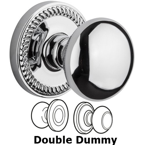 Double Dummy Knob - Newport Rosette with Fifth Avenue Door Knob in Bright Chrome