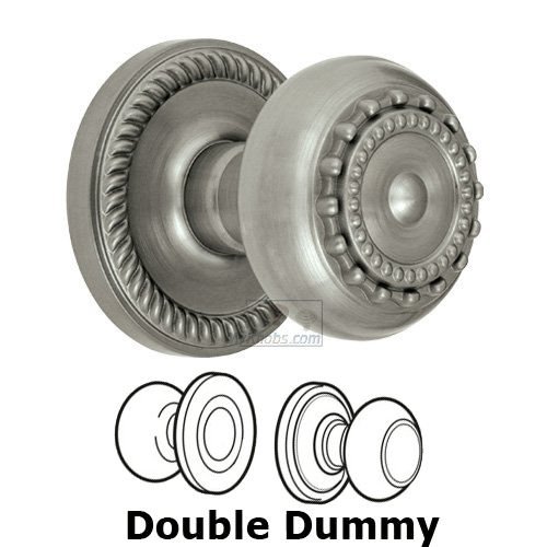 Double Dummy Knob - Newport Rosette with Parthenon Door Knob in Satin Nickel