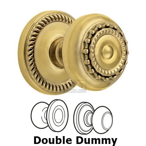 Double Dummy Knob - Newport Rosette with Parthenon Door Knob in Polished Brass