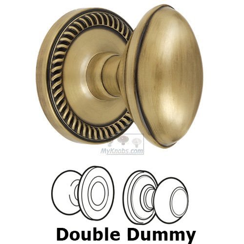 Double Dummy Knob - Newport Rosette with Eden Prairie Door Knob in Vintage Brass