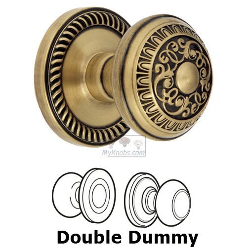 Double Dummy Knob - Newport Rosette with Windsor Door Knob in Vintage Brass