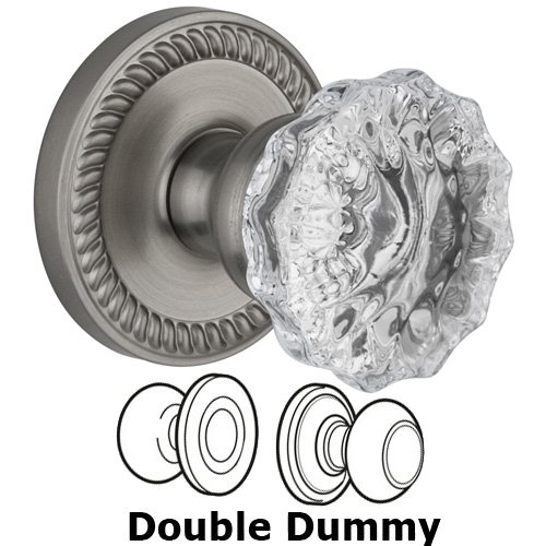 Double Dummy Knob - Newport Rosette with Fontainebleau Crystal Door Knob in Satin Nickel