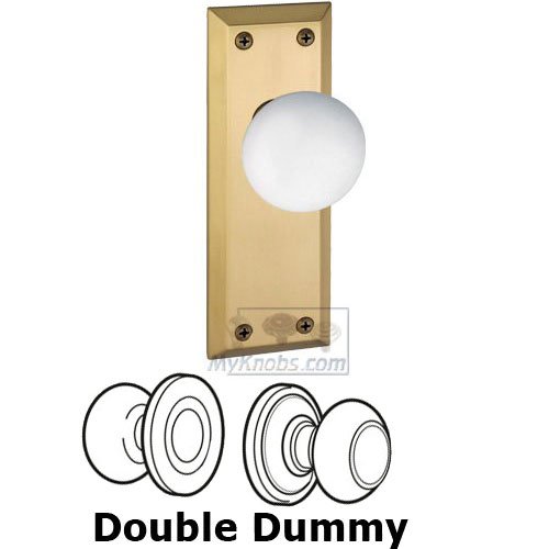 Double Dummy Knob - Fifth Avenue Plate with Hyde Park Door Knob in Vintage Brass