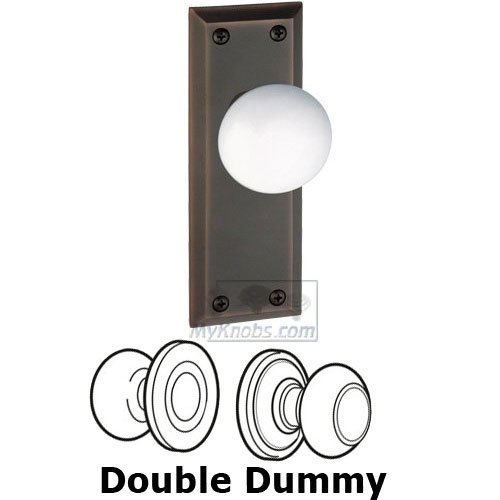 Double Dummy Knob - Fifth Avenue Plate with Hyde Park White Porcelain Knob in Timeless Bronze