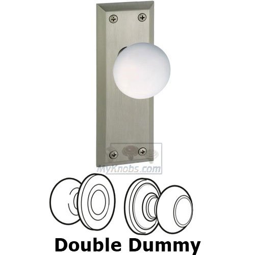 Double Dummy Knob - Fifth Avenue Plate with Hyde Park White Porcelain Knob in Satin Nickel