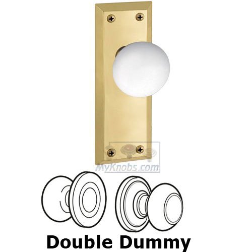 Double Dummy Knob - Fifth Avenue Plate with Hyde Park Door Knob in Polished Brass