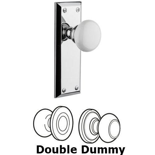 Double Dummy Knob - Fifth Avenue Plate with Hyde Park White Porcelain Knob in Bright Chrome