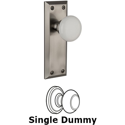 Double Dummy Knob - Fifth Avenue Plate with Hyde Park White Porcelain Knob in Antique Pewter
