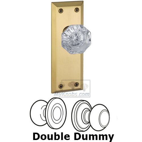 Double Dummy Knob - Fifth Avenue Plate with Chambord Crystal Door Knob in Vintage Brass