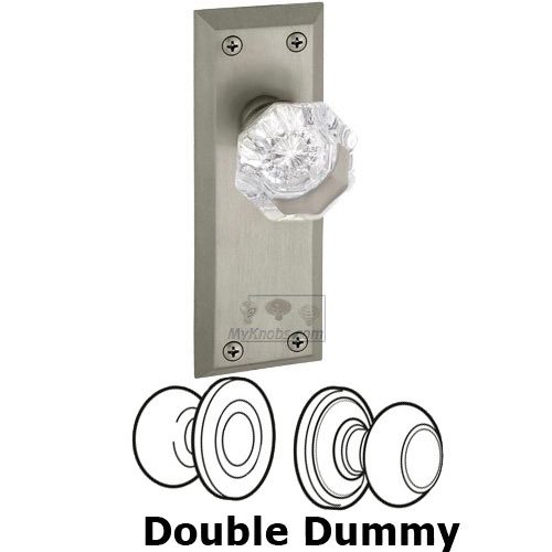 Double Dummy Knob - Fifth Avenue Plate with Chambord Crystal Door Knob in Satin Nickel