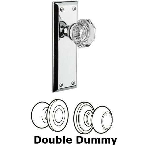 Double Dummy Knob - Fifth Avenue Plate with Chambord Crystal Door Knob in Bright Chrome