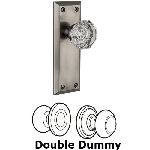 Double Dummy Knob - Fifth Avenue Plate with Chambord Crystal Door Knob in Antique Pewter