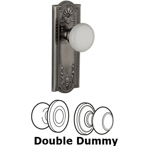Double Dummy Knob - Parthenon Plate with Hyde Park White Porcelain Knob in Antique Pewter