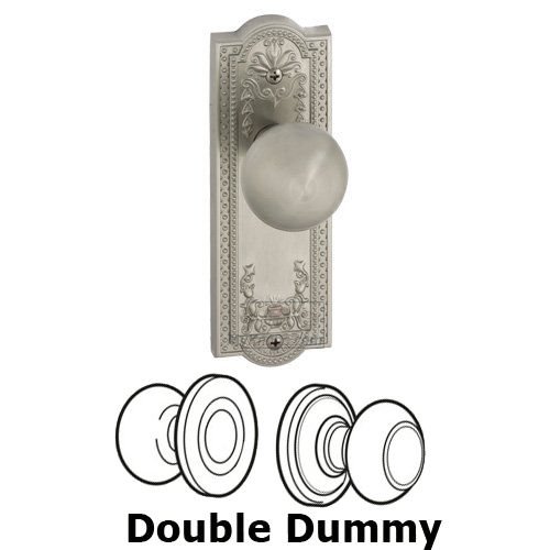 Double Dummy Knob - Parthenon Plate with Fifth Avenue Door Knob in Satin Nickel