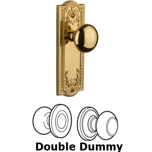 Double Dummy Knob - Parthenon Plate with Fifth Avenue Door Knob in Polished Brass
