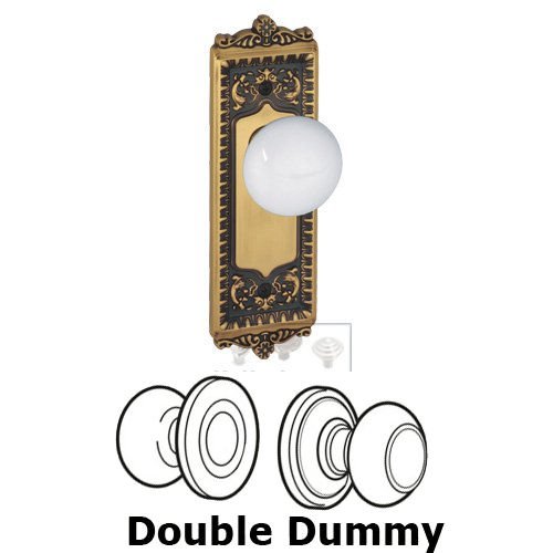 Double Dummy Knob - Windsor Plate with Hyde Park Door Knob in Vintage Brass