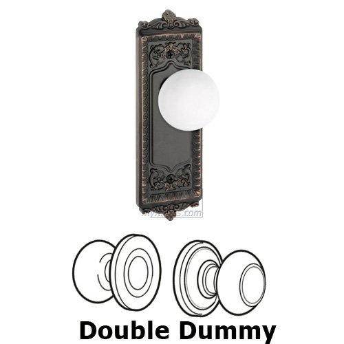 Double Dummy Knob - Windsor Plate with Hyde Park White Porcelain Knob in Timeless Bronze