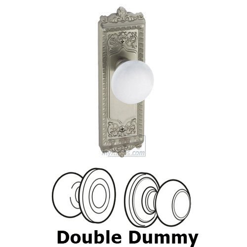 Double Dummy Knob - Windsor Plate with Hyde Park White Porcelain Knob in Satin Nickel