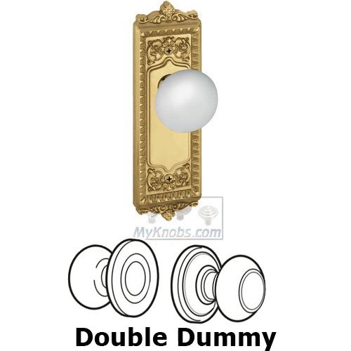 Double Dummy Knob - Windsor Plate with Hyde Park Door Knob in Polished Brass