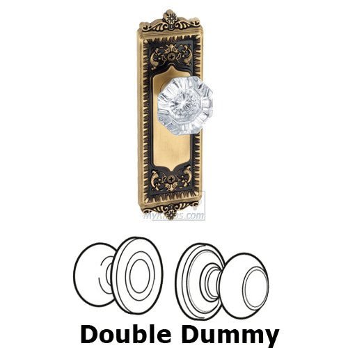 Double Dummy Knob - Windsor Plate with Chambord Crystal Door Knob in Vintage Brass