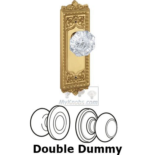 Double Dummy Knob - Windsor Plate with Chambord Crystal Door Knob in Polished Brass