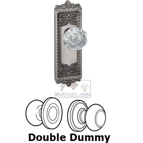 Double Dummy Knob - Windsor Plate with Chambord Crystal Door Knob in Antique Pewter