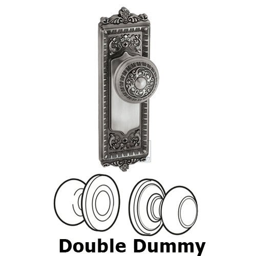Double Dummy Knob - Windsor Plate with Windsor Door Knob in Antique Pewter