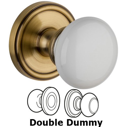 Double Dummy Knob - Georgetown Rosette with Hyde Park Door Knob in Vintage Brass