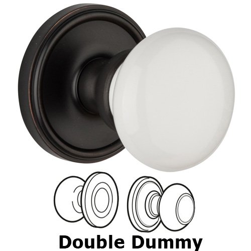 Double Dummy Knob - Georgetown Rosette with Hyde Park White Porcelain Knob in Timeless Bronze