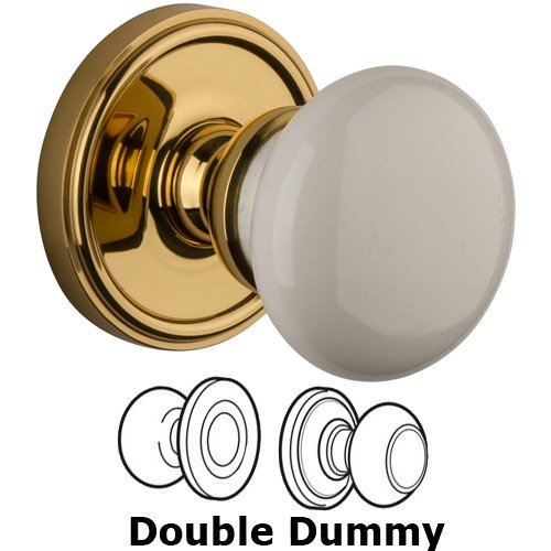 Double Dummy Knob - Georgetown Rosette with Hyde Park Door Knob in Polished Brass