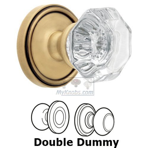 Double Dummy Knob - Georgetown Rosette with Chambord Crystal Door Knob in Vintage Brass