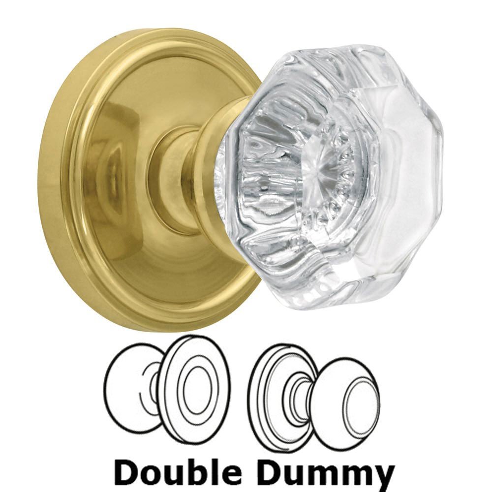 Double Dummy Knob - Georgetown Rosette with Chambord Crystal Door Knob in Polished Brass