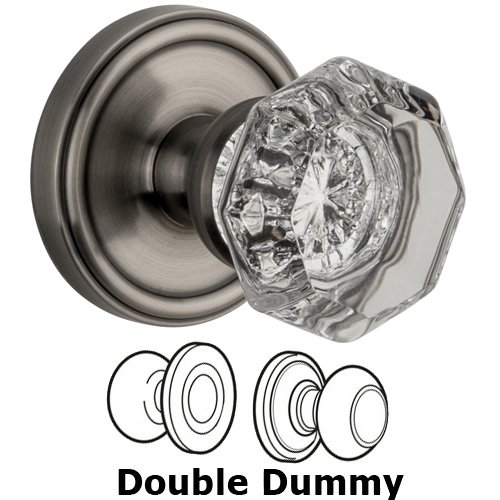 Double Dummy Knob - Georgetown Rosette with Chambord Crystal Door Knob in Antique Pewter