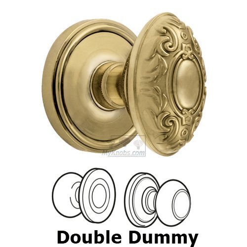 Double Dummy Knob - Georgetown Rosette with Grande Victorian Door Knob in Polished Brass