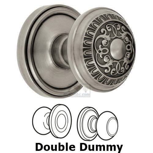 Double Dummy Knob - Georgetown Rosette with Windsor Door Knob in Antique Pewter