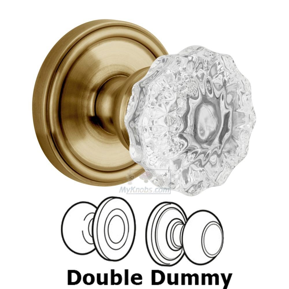 Double Dummy Knob - Georgetown Rosette with Fontainebleau Crystal Door Knob in Vintage Brass