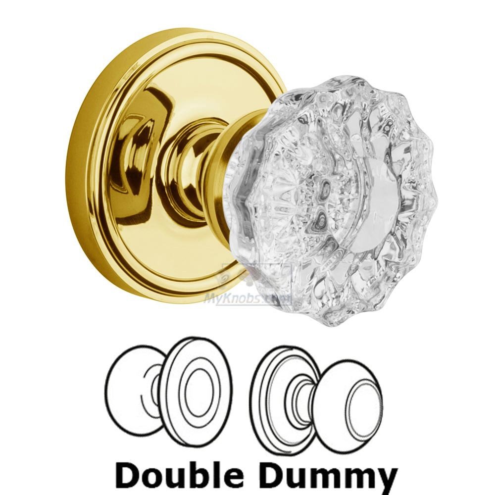 Double Dummy Knob - Georgetown Rosette with Fontainebleau Crystal Door Knob in Polished Brass