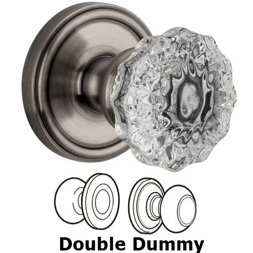 Double Dummy Knob - Georgetown Rosette with Fontainebleau Crystal Door Knob in Antique Pewter