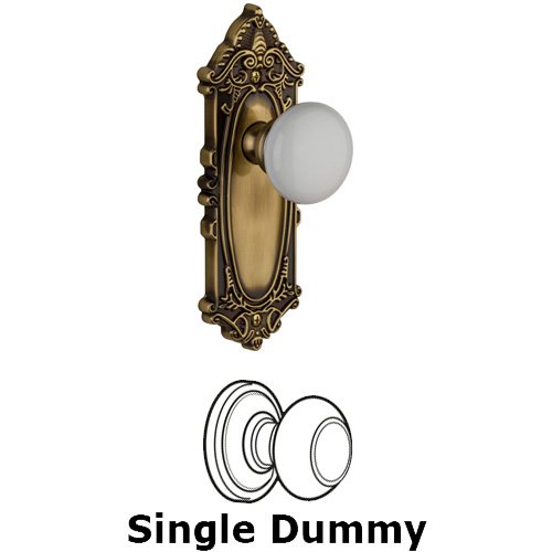 Single Dummy Knob - Grande Victorian Plate with Hyde Park Door Knob in Vintage Brass