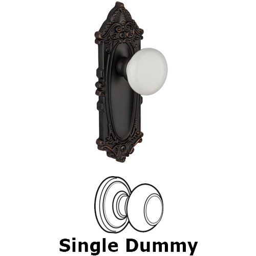 Single Dummy Knob - Grande Victorian Plate with Hyde Park White Porcelain Knob in Timeless Bronze