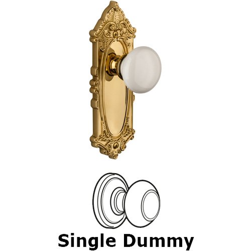 Single Dummy Knob - Grande Victorian Plate with Hyde Park Door Knob in Polished Brass
