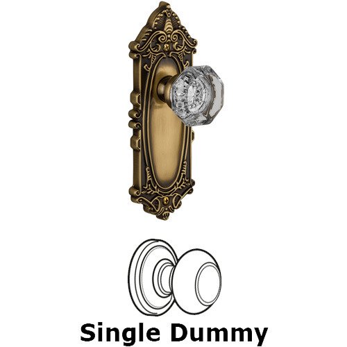 Single Dummy Knob - Grande Victorian Plate with Chambord Crystal Door Knob in Vintage Brass