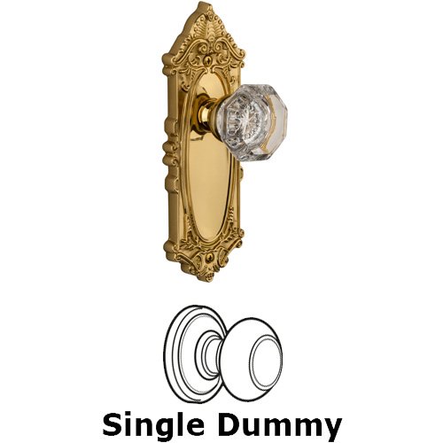 Single Dummy Knob - Grande Victorian Plate with Chambord Crystal Door Knob in Polished Brass