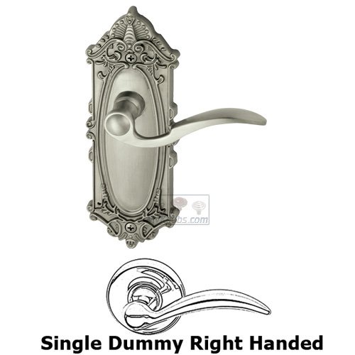 Single Dummy Right Handed Lever - Grande Victorian Plate with Bellagio Door Lever in Satin Nickel