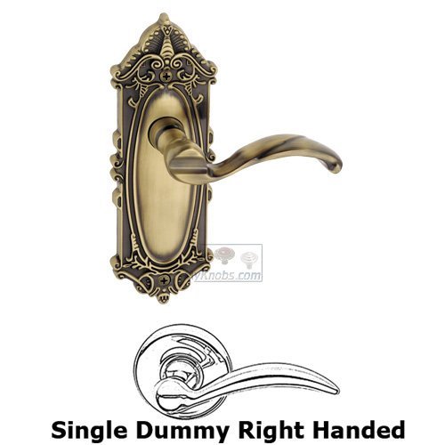 Single Dummy Right Handed Lever - Grande Victorian Plate with Portofino Door Lever in Vintage Brass