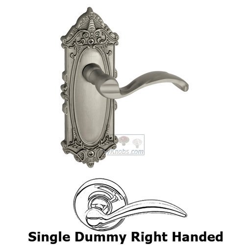Single Dummy Right Handed Lever - Grande Victorian Plate with Portofino Door Lever in Satin Nickel