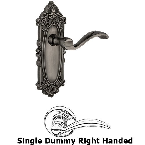 Single Dummy Right Handed Lever - Grande Victorian Plate with Portofino Door Lever in Antique Pewter